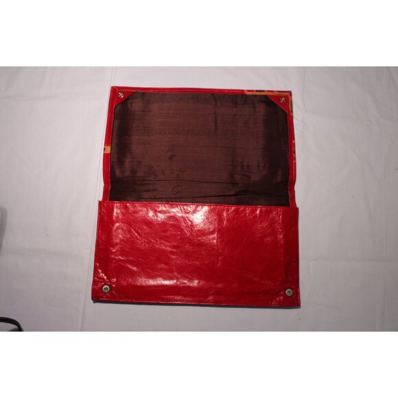 Vintage Handmade Leather Clutch Purse Red With Flowers Made In India 1970's - Picture 5 of 5